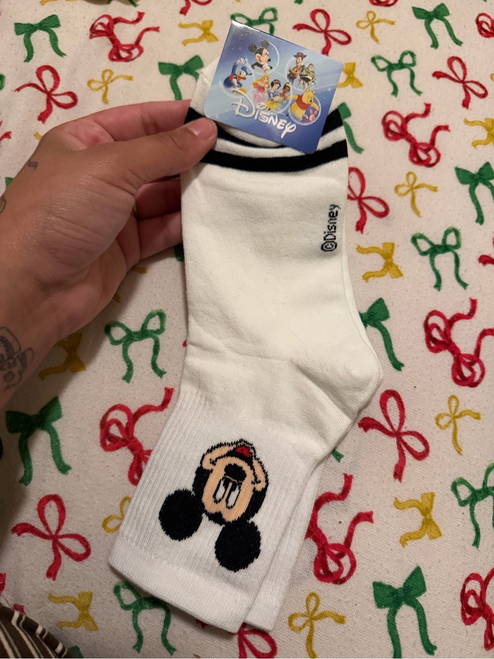 Disney White Crew Socks with Black Trim and Mickey Face